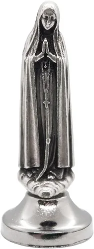 Vista 13 de VILLAGE GIFT IMPORTERS Mini estatua de santo Figuras clásicas cristianas y católicas Metal plateado Parte inferior adhesiva Decoración