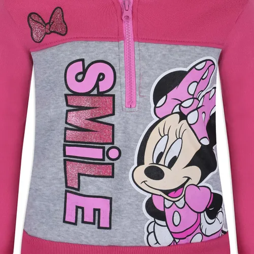 Vista 5 de Disney Minnie Mouse Pullover Half-Zip Fleece Hoodie for Girls, Pink and Gray