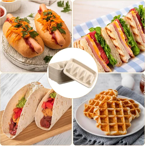 Vista 6 de Cabilock 50 platos desechables para tacos con divisores de 8.85 x 6.41 x 1.69 pulgadas, resistentes soportes para tacos para fiestas, bandeja