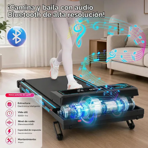 Vista 4 de Cinta de correr para debajo del escritorio con 15% de inclinación automática, almohadilla de marcha con motor sin escobillas de 3.5 HP, caminadora