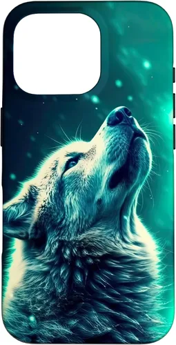 Vista 20 de Howling Wolf in Night Green Northern Lights Wolves Dog Lover Case for iPhone 16