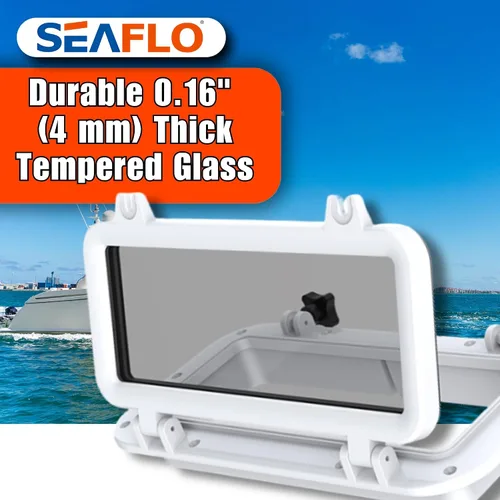 Vista 4 de SEAFLO Ventana rectangular para ojo de buey con plástico ABS y vidrio tintado, 16 x 8 pulgadas (blanco)
