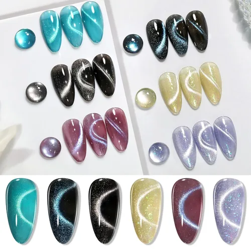 Vista 9 de Born Pretty Esmalte de uñas de gel magnético de ojos de gato verde, 6 colores brillantes con purpurina de cristal holográfico, salvia, oliva