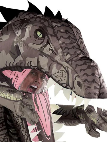Vista 3 de Party City Disfraz inflable de dinosaurio Gianotosaurus para adultos, mundo jurásico, incluye caja de sonido y ventilador, talla única