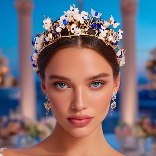 Vista 20 de Brishow Tocado de quinceañera con coronas de reina y mariposas doradas para mujer