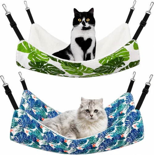 Vista 9 de Jetec. Juego de 2 hamacas colgantes reversibles para gatos, suaves y transpirables, con jaula para mascotas, correas ajustables y ganchos metálicos