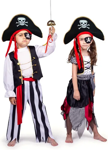 Vista 5 de Dress Up America Disfraz de pirata para niños Conjunto de disfraz de pirata para niños El juego de vestir incluye una parte superior, pantalones