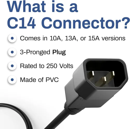 Vista 3 de UNC Cable de alimentación PDU de 3 pies C13 a C14 10amp 18AWG SJT Jacket UL listado, negro, 3 pies