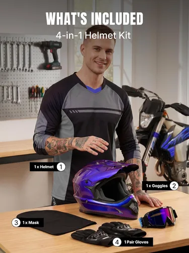 Vista 7 de OUMURS DOT Adult ATV Dirt Bike Helmet with Goggles Gloves & Mask Adjustable Sun Visor Motorcycle Adults Helmet Off-Road Motocross Downhill Moped MX