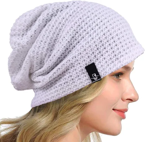Vista 10 de Gorro holgado para mujer, boina de punto, gorra de calavera holgada para invierno y verano, B08w Azul/Amarillo/Púrpura