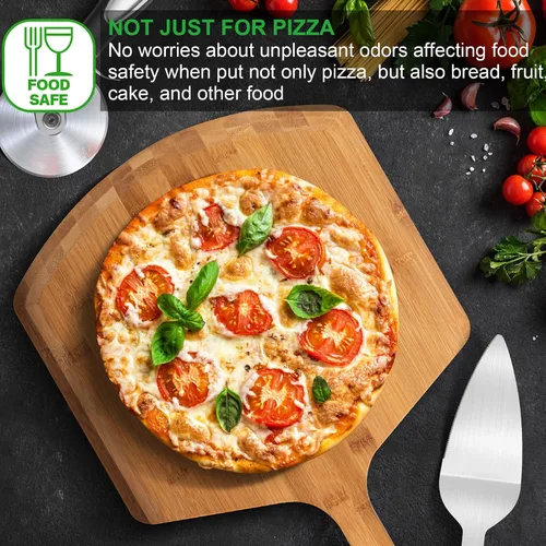 Vista 8 de Pala de pizza de 16 pulgadas, de bambú natural, espátula de pizza para pizza, accesorio de horno para tabla de pizza de madera grande