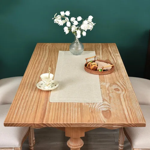 Vista 3 de NEWISHER Camino de mesa rústico de granja, color beige sólido, camino de mesa rectangular de lino sintético para uso diario, cocina, comedor, mesa