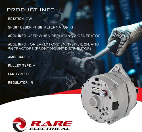 Vista 4 de RAREELECTRICAL Nuevo Kit de Conversión de Alternador Compatible con Tractores Ford 8N 1939-1951 1100-0530 11000530 8Ne10300alt-C 8Ne10300altc