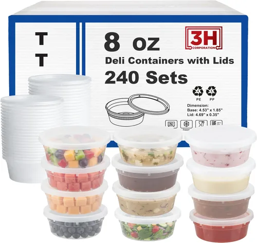 Vista 16 de Recipientes de plástico de 8 onzas con tapas (48 juegos/96 piezas) recipientes de sopa de plástico sin BPA con tapas, aptos para microondas