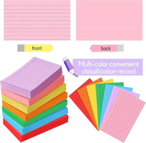 Vista 3 de Fainne 2100 tarjetas de índice de colores, tarjetas de notas a rayas de neón a granel con líneas para estudiar bloc de notas arcoíris para estudiar