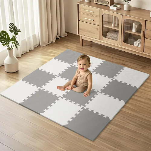 Vista 12 de 16 piezas de alfombrilla de juego para bebé para el piso, alfombrilla de juego de espuma EVA para bebé con baldosas de alfombra entrelazadas de 1.5