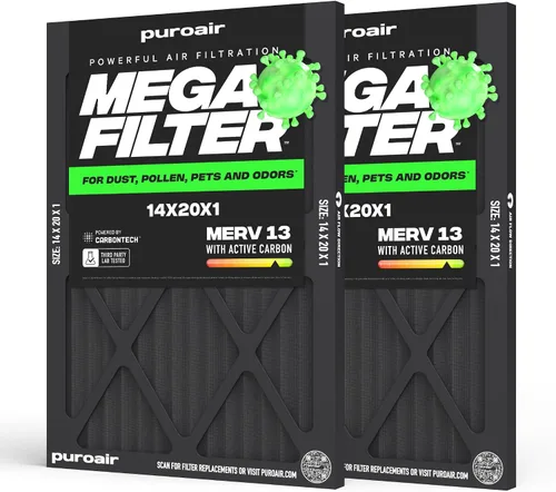 Vista 46 de PuroAir Filtro Mega - Filtro de aire de 12x12x1 MERV 13 para el hogar con carbón activado - Filtros alérgenos, caspa de mascotas, humo, polvo