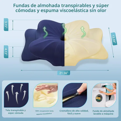 Vista 3 de DONAMA - Almohada cervical para cuello y hombros, almohada de espuma viscoelástica con contorno, almohada ergonómica de apoyo para el cuello