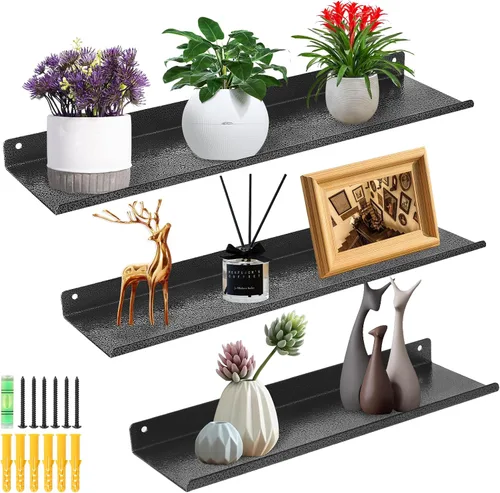 Vista 9 de Uten Estantes flotantes, estantes de hierro para montar en la pared, juego de 3, estantes de hierro para almacenamiento de baño, organizador