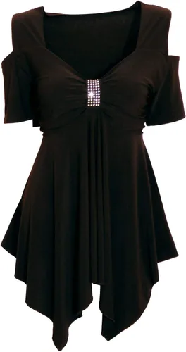 Vista 5 de Funfash Blusa de hombros descubiertos para mujer, talla grande, color negro brillante y con hombros descubiertos, hecha en Estados Unidos, negro