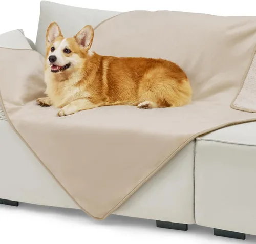 Vista 92 de Bedsure - Mantas impermeables para perros pequeños - Manta de felpa de sherpa con impresión suave lavable para perros y gatos, protector de muebles