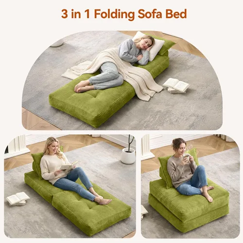 Vista 3 de MONVANE Sofá cama plegable, silla convertible 3 en 1, futón plegable con almohada, sofá individual para espacios pequeños, sala de estar, habitación
