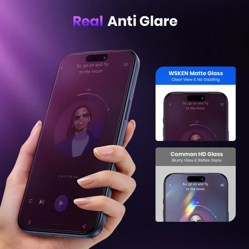 Vista 3 de WSKEN Protector de pantalla de privacidad mate para iPhone 17 Pro Max, protección ocular de vidrio templado inastillable para 17 Pro Max, 2