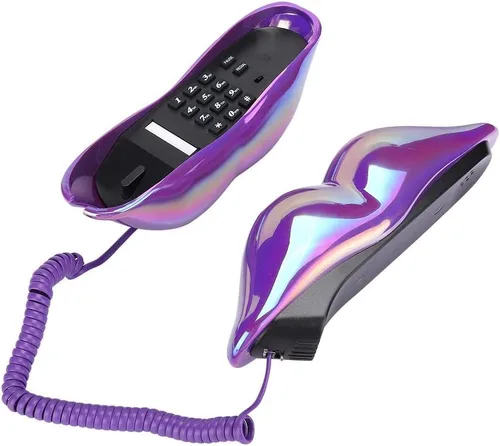 Vista 6 de Teléfono fijo de diseño de labios, teléfono con cable de escritorio electrochapado, teléfono con forma de labio en forma de boca para decoración
