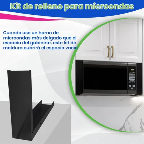 Vista 5 de Kit Universal de Molduras para Microondas - Kit de Relleno de Microondas de Metal Negro que se Adapta a la Mayoría de Microondas Empotrados - Llena