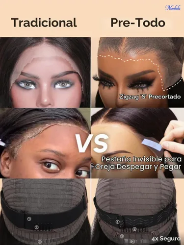 Vista 4 de Nadula Pre Everything - Pelucas de cabello humano ondulado con encaje frontal HD de 13 x 4 pulgadas, sin pegamento, con cordón invisible, mojado