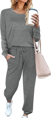 Vista 5 de Aloodor conjunto deportivo de 2 piezas para mujer, con sudadera con cuello redondo, sin botones