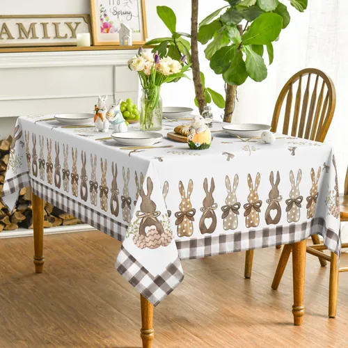 Vista 4 de Horaldaily Mantel de Pascua rectangular de 52 x 70 pulgadas, diseño de zanahorias de primavera, conejo, funda de mesa lavable para decoración