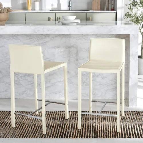 Vista 2 de Safavieh Home Collection Jason Taburete de cuero blanco de 24 pulgadas