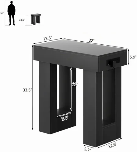 Vista 2 de Unikito Mesa de entrada de 32 pulgadas con enchufe y sensor de luz, mesa consola estrecha con almacenamiento detrás del sofá, mesa de entrada