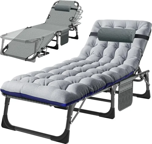 Vista 13 de H&ZT Silla de salón plegable con abertura para la cara – Silla reclinable ajustable para bronceado al aire libre con colchón, silla de sol