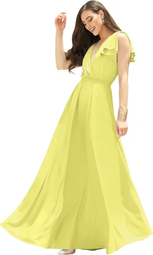 Vista 14 de KOH KOH Vestido largo maxi para mujer 2025 con cuello en V, sin mangas, con volantes, para dama de honor, baile de graduación Negro