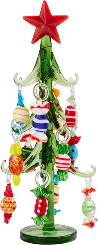 Vista 7 de Red Carpet Studios Árbol de cactus de cristal en miniatura con 9 adornos multicolores, 7 pulgadas de alto