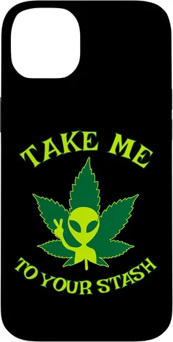 Vista 15 de iPhone 16 Alien Weed Leaf Stoner 420 Stash Fiction Pot Lovers Design Case