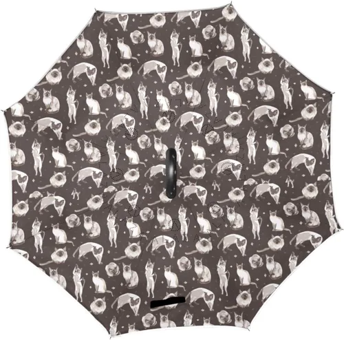 Vista 2 de Gatos egipcios - Paraguas invertido con mango en forma de C, impermeable, anti-UV, resistente al viento, para mujer