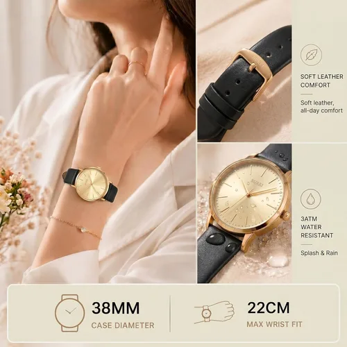 Vista 5 de BUREI Relojes de Pulsera para Mujer, Analógicos, Minimalistas, de Cuero, Cuarzo, Impermeables