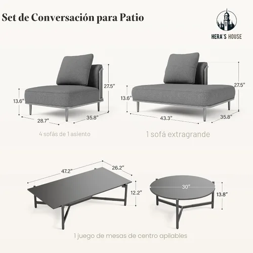 Vista 9 de HERA'S HOUSE Juego de muebles de patio de metal, diseño modular de 6