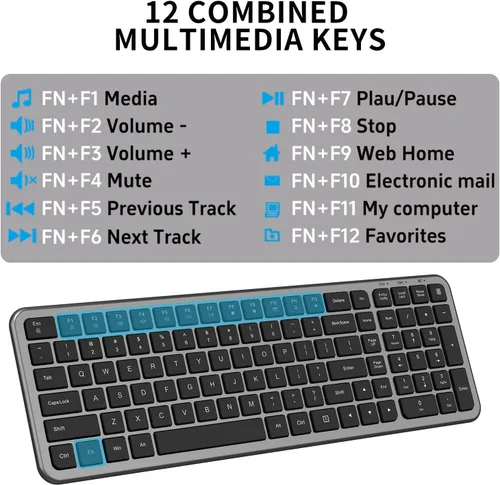 Vista 7 de Teclado y mouse inalámbricos, teclado compacto ultrafino de tamaño completo con teclado numérico, botón de calculadora, receptor USB, DPI ajustable