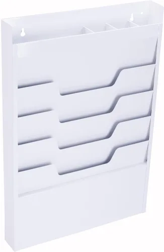 Vista 2 de Displays2go Estante de pared de oficina para carpeta de archivos o revista Blanco