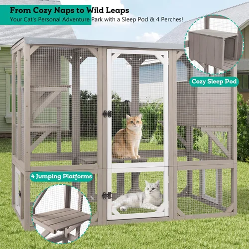 Vista 6 de Cercado Catio grande de 118" para gatos al aire libre, recintos para patio de gatos resistentes a la intemperie para múltiples gatos, jaula exterior