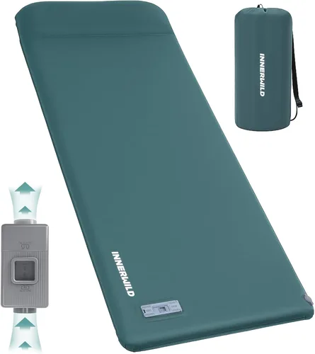 Vista 10 de Colchoneta de dormir doble para acampar con bomba eléctrica, 3.15 pulgadas de grosor para 2 personas, autoinflable, espuma viscoelástica