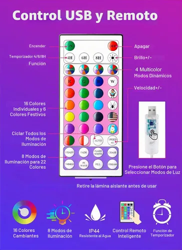 Vista 7 de Minetom Guirnalda de luces que cambian de color – Cadena de 100 luces LED de 33 pies con control remoto, 16 colores individuales y 6