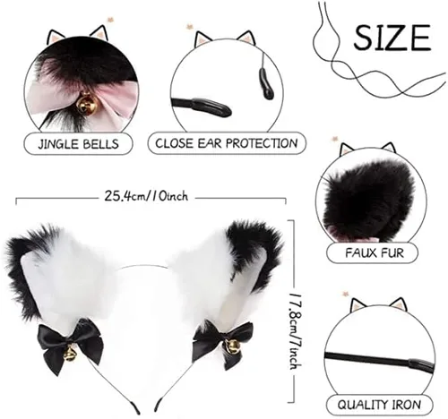 Vista 5 de bellebuy Cute Anime French Maid Dress Cosplay Costume Party Cat Ear Gloves Socks 9 Set