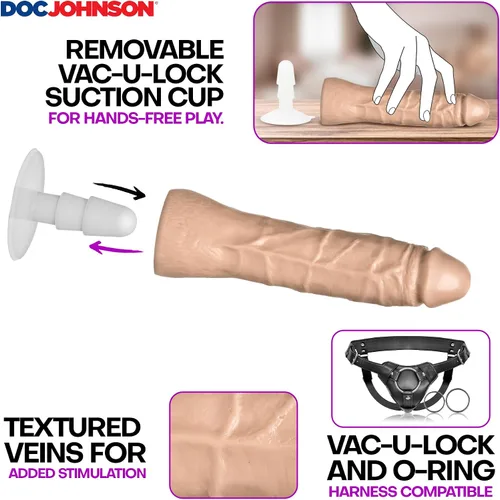 Vista 3 de Doc Johnson Vac-U-Lock FIRMSKYN - Consolador delgado de 7 pulgadas - Consolador compatible con máquina F y arnés - Solo para adultos, vainilla