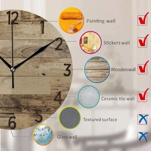 Vista 5 de Reloj de pared redondo de estilo de madera decorativo de 12 pulgadas, silencioso, sin tictac, funciona con pilas, para decoración del hogar