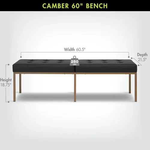 Vista 2 de Studio Designs Home Camber - Moderno comedor de 60 pulgadas con patas cromadas y piel sintética copetuda, banco de entrada o sala de estar